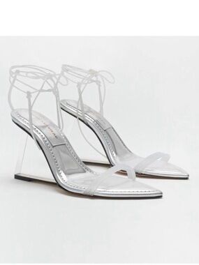 NIB Good American Cinder-F*cking Rella Wedge Sandal Shoes in Silver